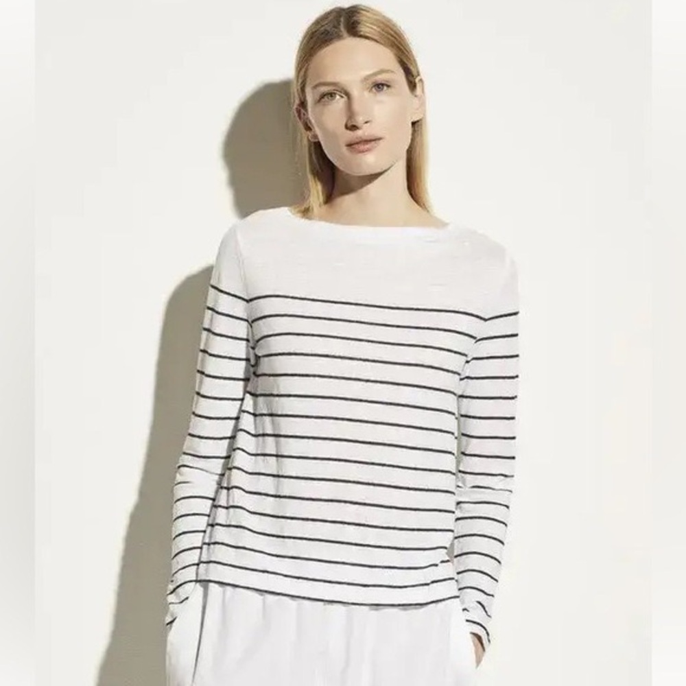 Vince 100% Linen Breton Stripe Tee